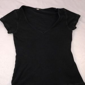 Lucky Brand Black Ribbed T-Shirt Size S